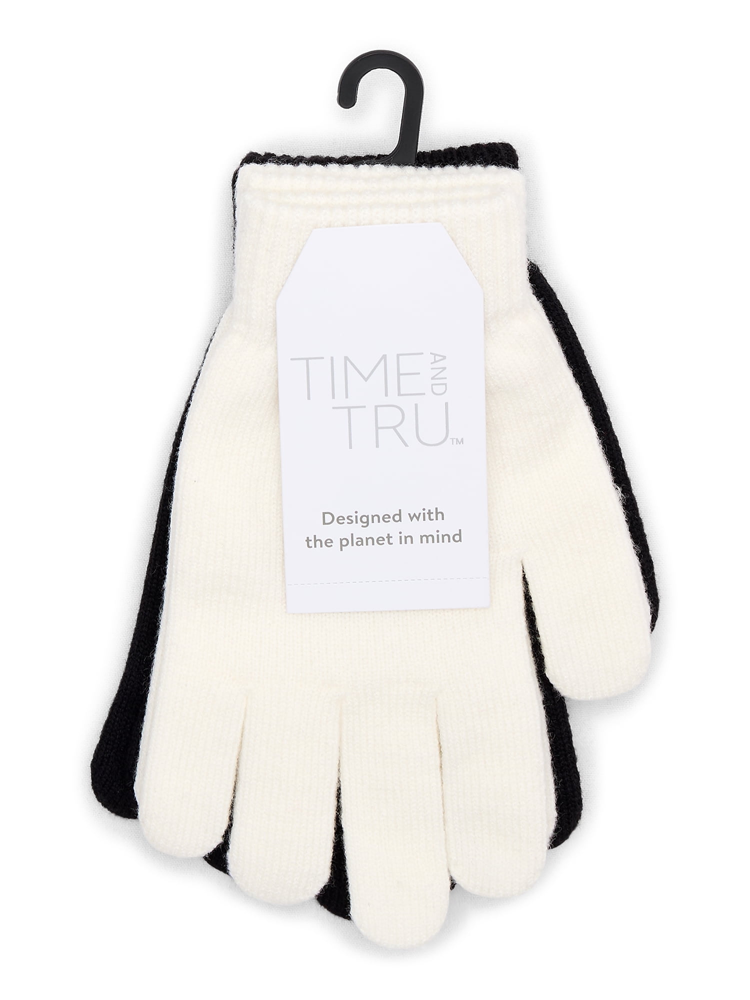 Time and Tru Women's Knit Gloves, 2-Pack, Winter White