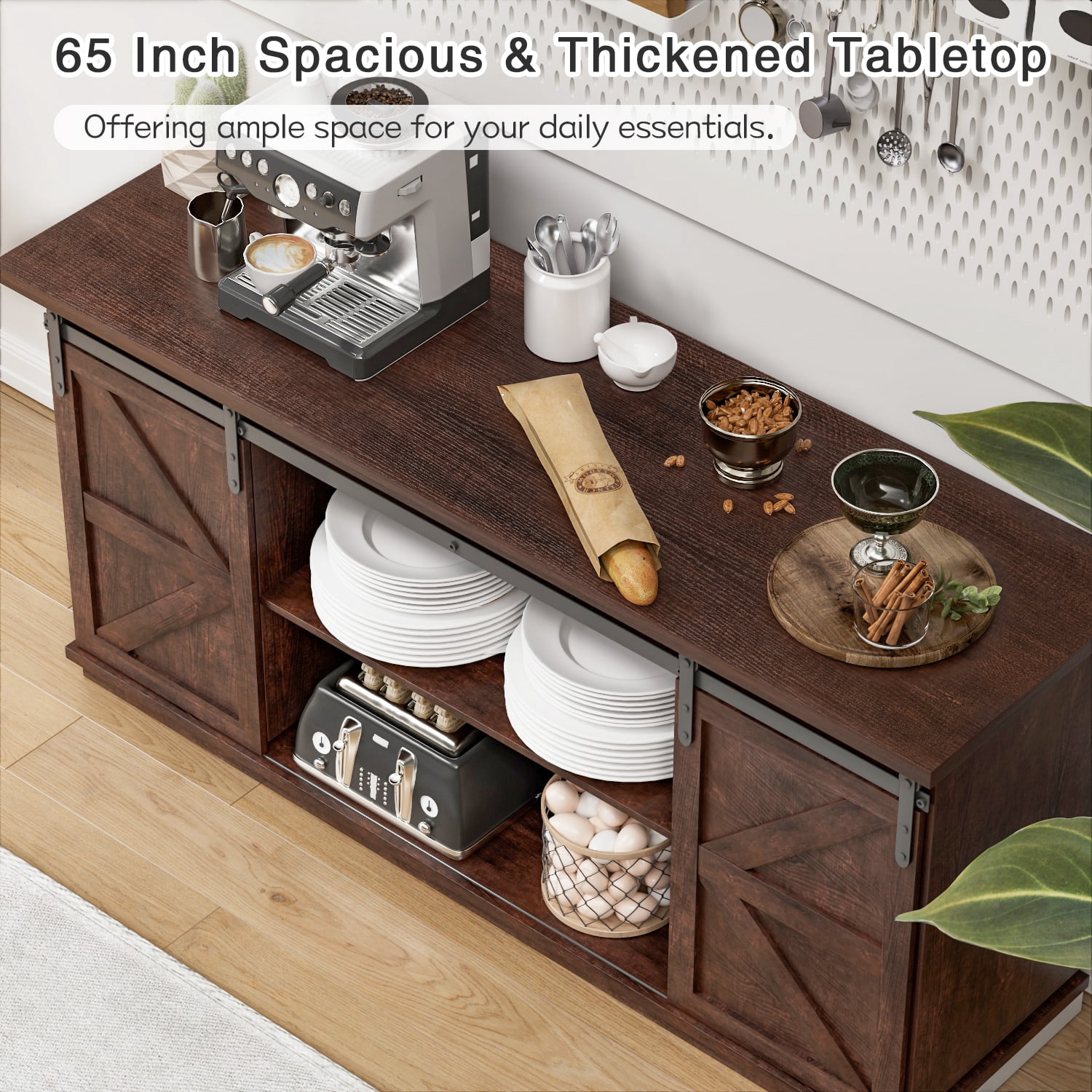 Vineego 58 Inch Farmhouse TV Stand and Entertainment Center for Televisions,with Sliding Barn Doors and Storage Cabinets,Chocolate