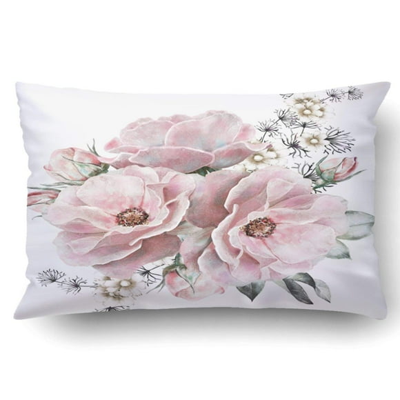 RYLABLUE Aquarelle Fleurs floral rose Taie d'Oreiller Housse de Coussin 20x30 Pouces