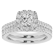 Unique Moments 1.50 Ctw Lab Grown Round Halo Diamond Engagement Matching Wedding Ring Set 10K White Gold