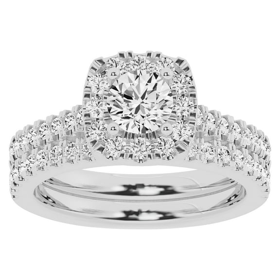 Unique Moments 1.50 Ctw Lab Grown Round Halo Diamond Engagement Matching Wedding Ring Set 10K White Gold
