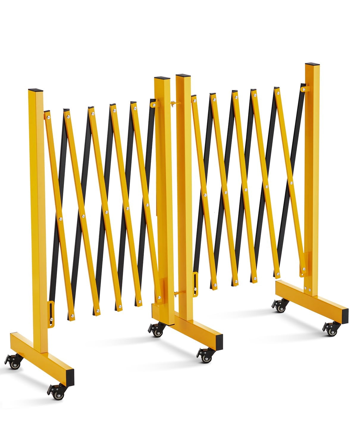 Memoryfield 9 ft Expandable Metal Barricade Gate, Folding Portable Safety Barrier with 6 Wheels, Security Fence for Doorways, Driveways & Crowd Control, Yellow