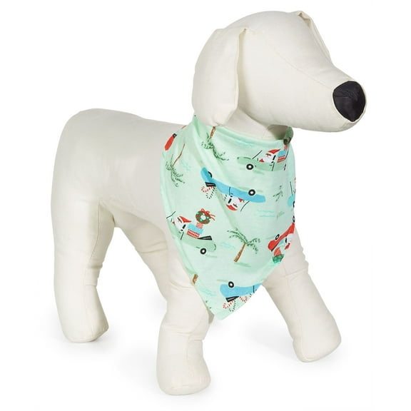 Family Pajamas Tropical Santa Printed Pet Bandana, Blue, Large