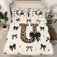thumbnail image 2 of Feelyou Leopard Print Initial U Twin Sheet Sets, Black Bowknot Bedding, 3-Piece, 2 of 7