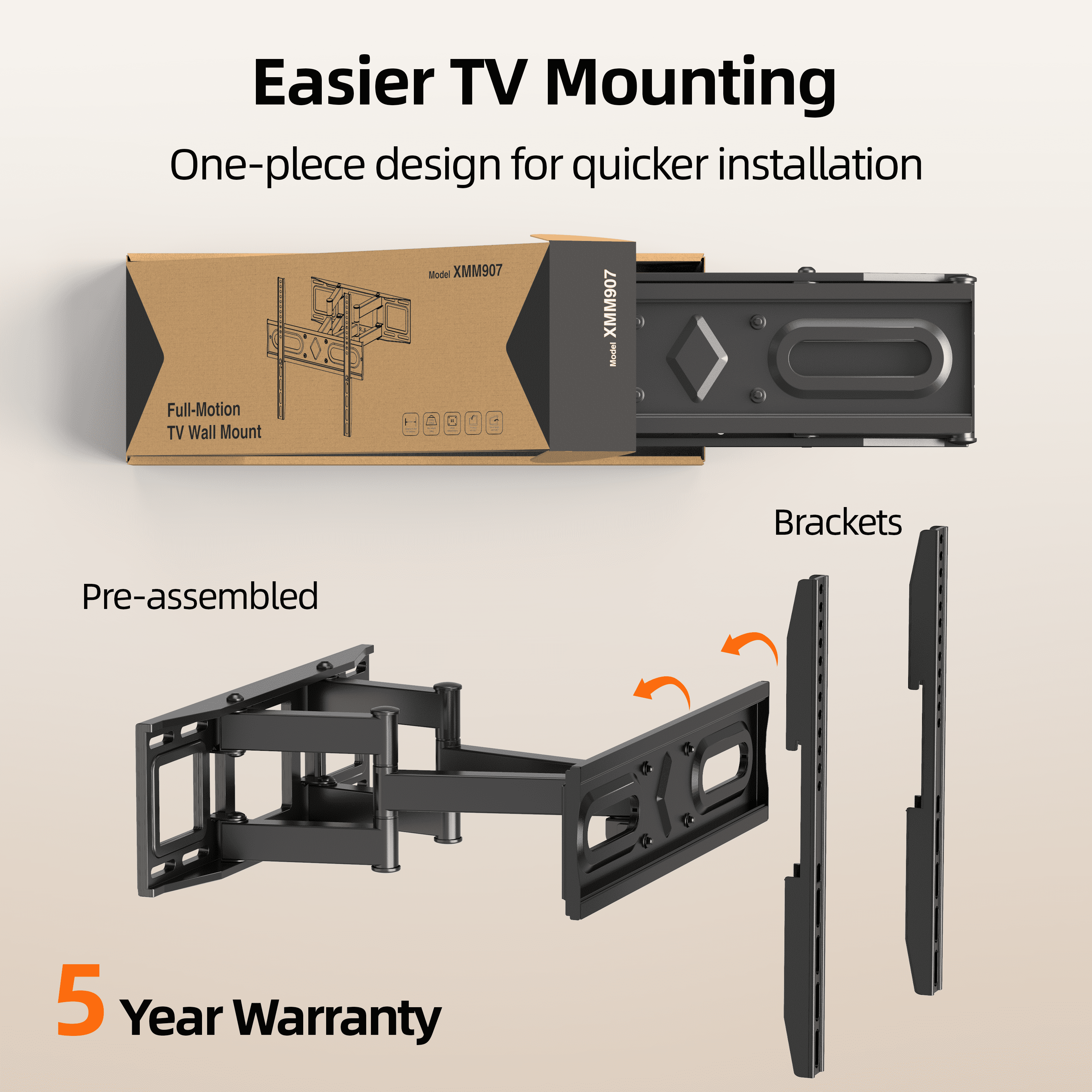 USX MOUNT Full Motion TV Wall Mount for 26-70 inch Flat & Curved TVs, Max VESA 400x400mm, Holds up to 110lbs, Fits 8"/12"/16" Wood Stud