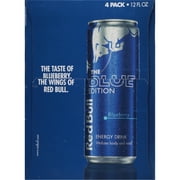 Red Bull Blue Edition Energy Drink, Blueberry, 114mg Caffeine, 12 fl. oz., Pack of 4 Cans