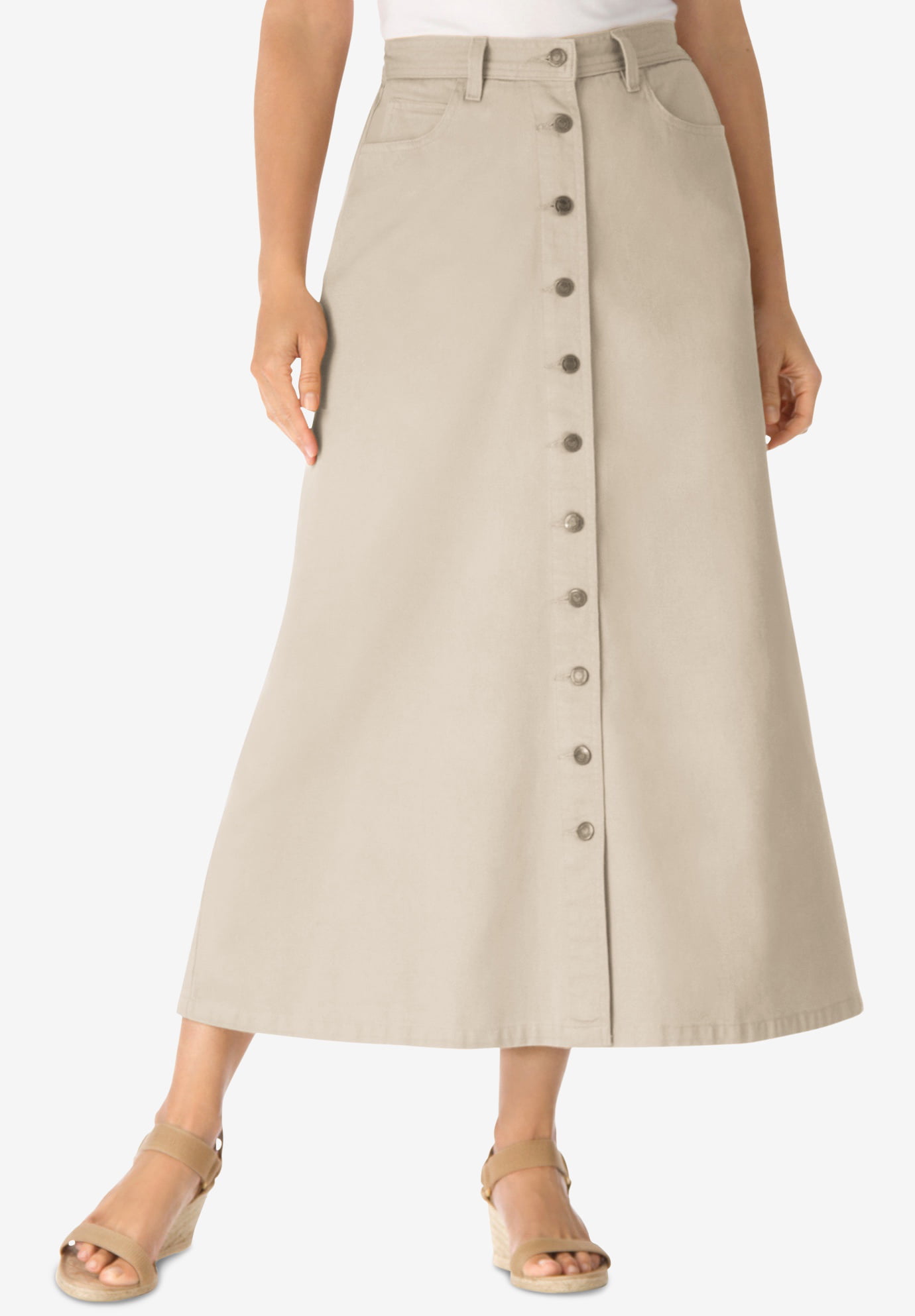 Woman Within Women's Plus Size Button Front Long Denim Skirt Skirt -  Walmart.com