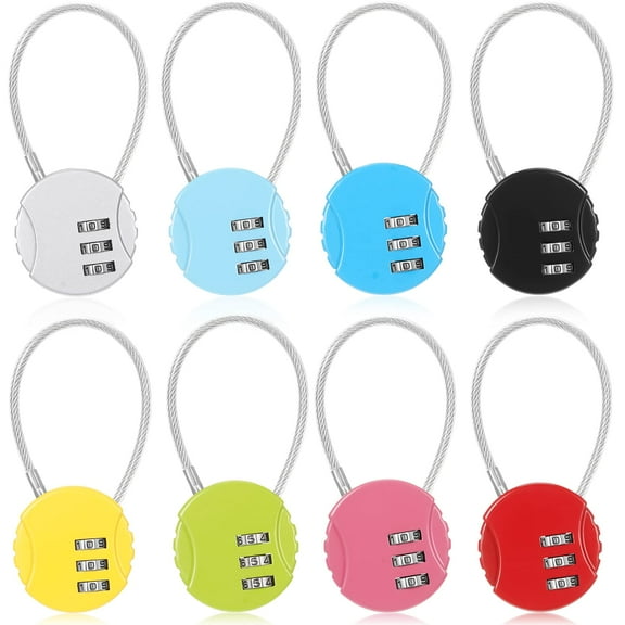8 Pack Combination Lock 3 Digit Small Combo Luggage Number Cable Padlock Outdoor Waterproof Resettable Lock for School Gym Locker Travel Backpack Suitcase Storage