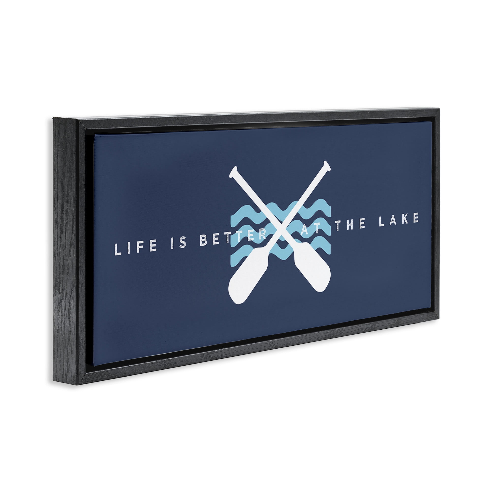 Stupell Industries Better At Lake with Crossed Oars Transportation Painting Black Floater Framed Canvas Art Print Wall Art, 31 x 14