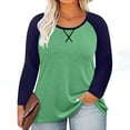 thumbnail image 3 of Womens Plus Size T-Shirts, Raglan Long Sleeve Shirts for Women Fall Casual Loose Fit Oversized Color Patchwork Crewneck Tees, 3 of 5