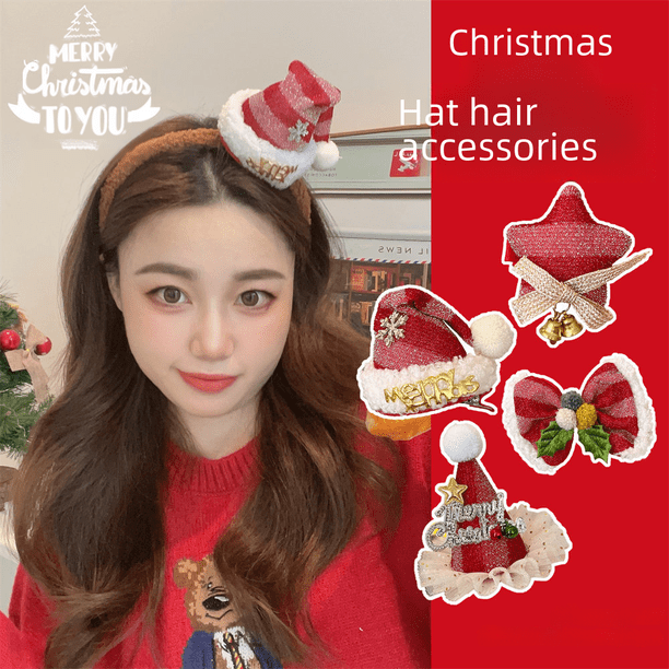Diadema con horquilla para el pelo con forma de corazón para niña, accesorio para el cabello con flequillo y pinza lateral, elemento navideño, estilo dulce y fresco
