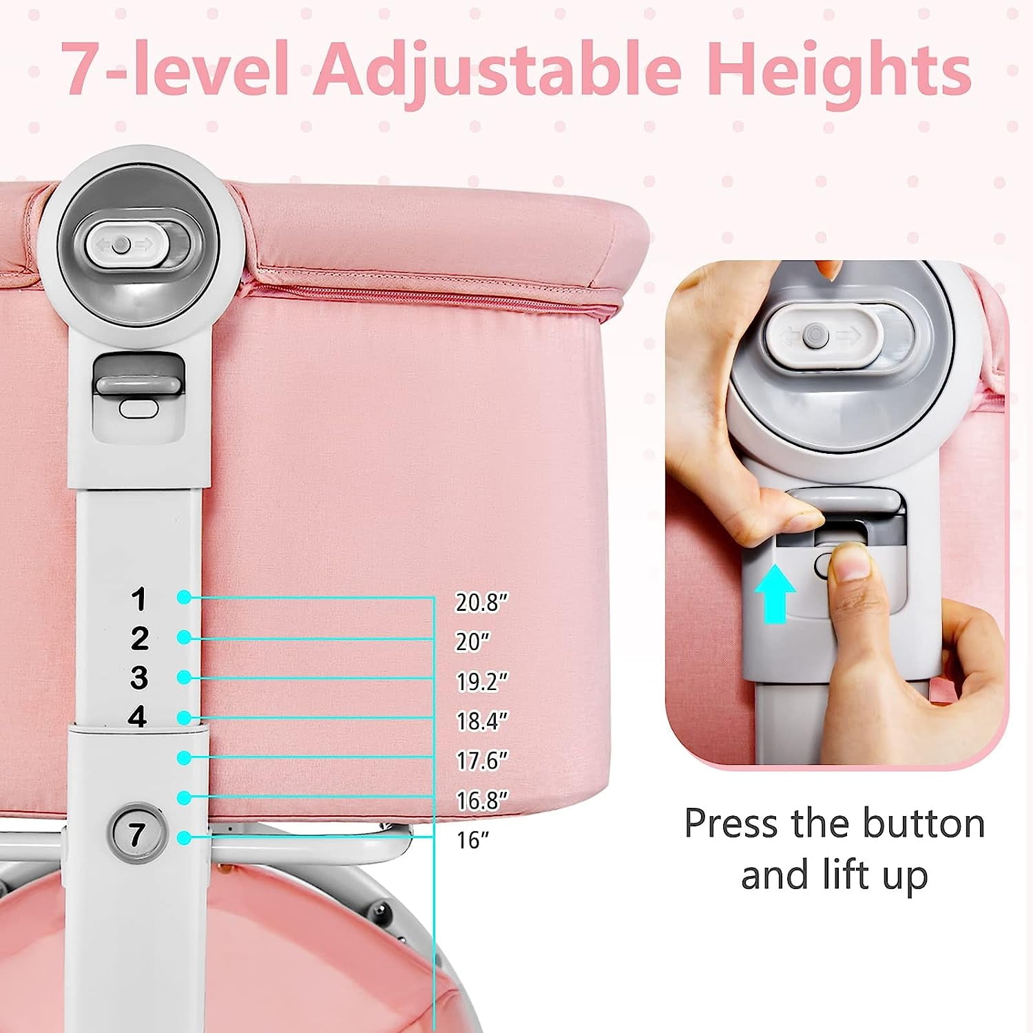 INFANS 3 in 1 Baby Bassinet, Folding Bedside Sleeper Crib with Mattress Pad, Height Angle Adjustable, Portable Rocking Cradle with Wheels Storage Basket Travel Bag for Infant Newborn (Pink)