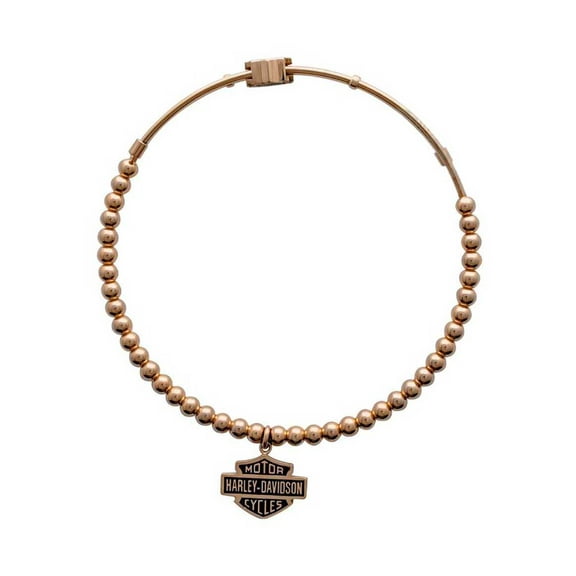 Harley-Davidson Women's Gold Tone B&S Beaded Bangle Bracelet, 7.5 in HSB0087-7.5, Harley Davidson