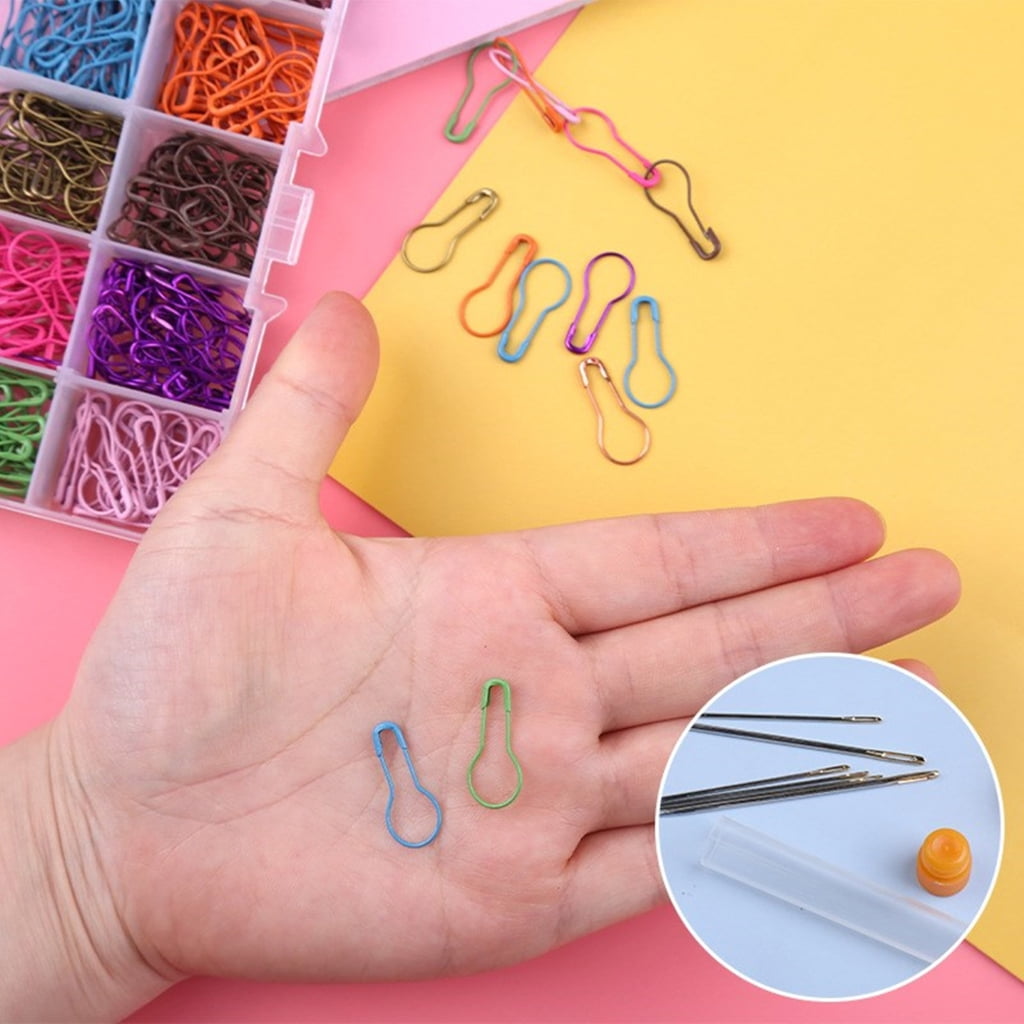 Geemin 1200Pcs Colorful Stiching Marker Metal Safe Pin and 18 Large Eye Sewinh Needle