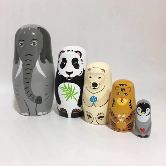 Wooden Animal Nesting Dolls 5 Layer Russian Nesting Dolls Gift For Kids Adults