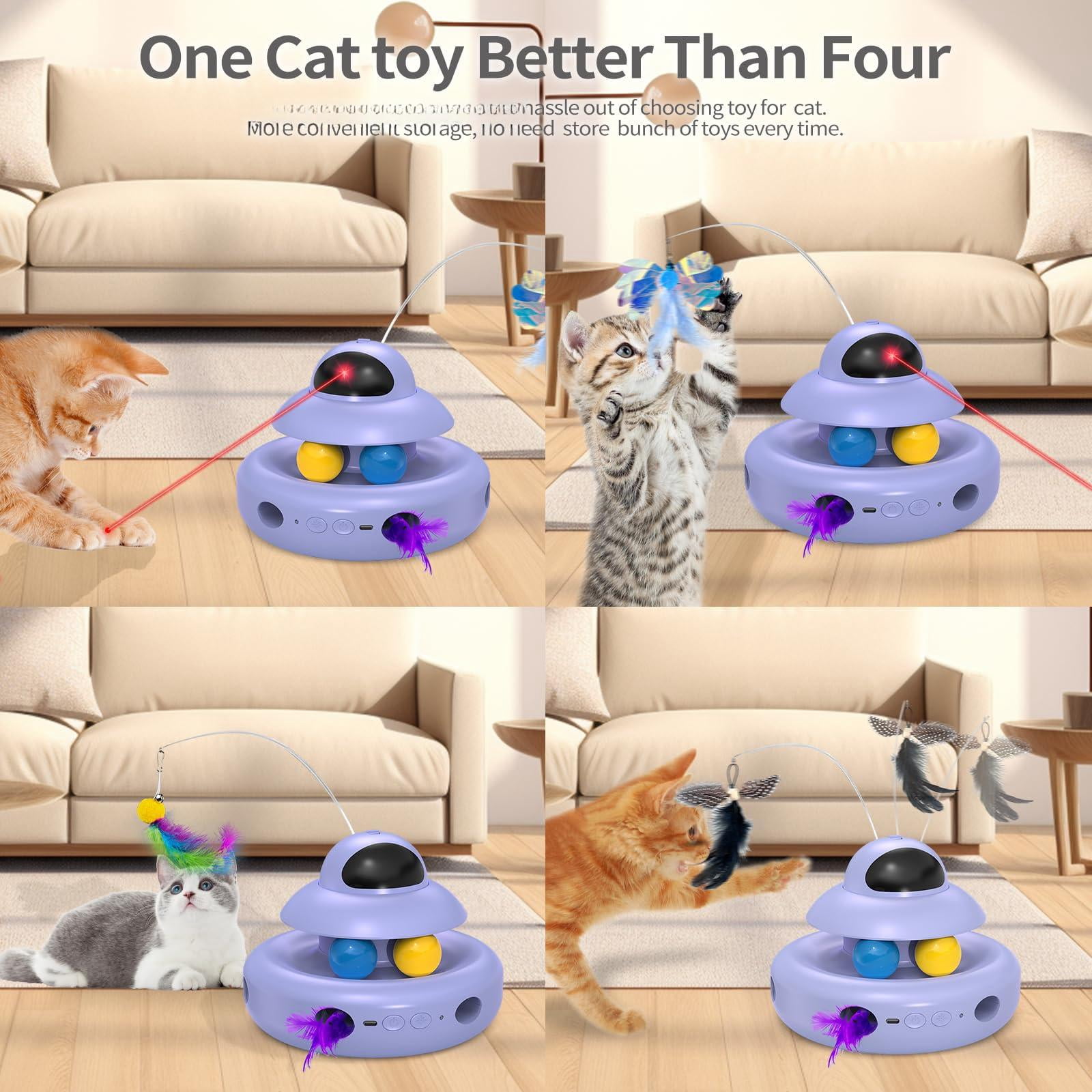 Cat Purple 4-in-1 Interactive Toys For Bored Indoor Adult Cats Electric Flying Butterfly Rechargeable Automatic Moving Ambush Track Balls