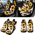 thumbnail image 2 of Uorisanigo Sunflower Cow Print Car Seat Cover Font Rear Set with Seatbelt Pads Handbrake Shift Knob Covers Headrest Arm Rest Cover Steering Wheel Cup Coasters Key Chains,Universal Fit,Set of 18, 2 of 7
