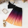 thumbnail image 4 of Utlike Girls 2 Pcs Outfits Set Summer Solid Color One Shoulder Sleeve Tops And Gradient Ramp Printed Pleated Trousers 2Pcs Outfits Clothes Set Children Shorts Set Size 3 Years-4 Years, 4 of 7