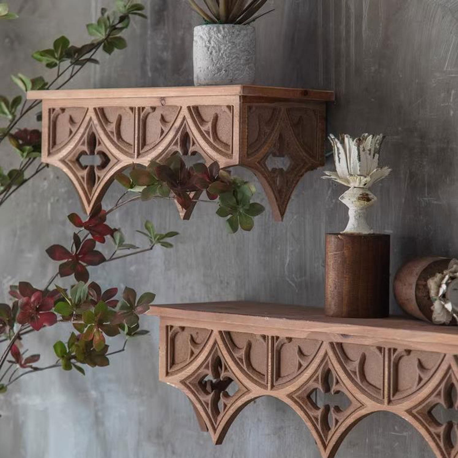 Retro Solid Wood Wall Shelves, Wall-Mounted Floating Shelves for Decorations, Vintage-Style, for Living Room, Bedroom, Office, Decorative Wall Display Shelf