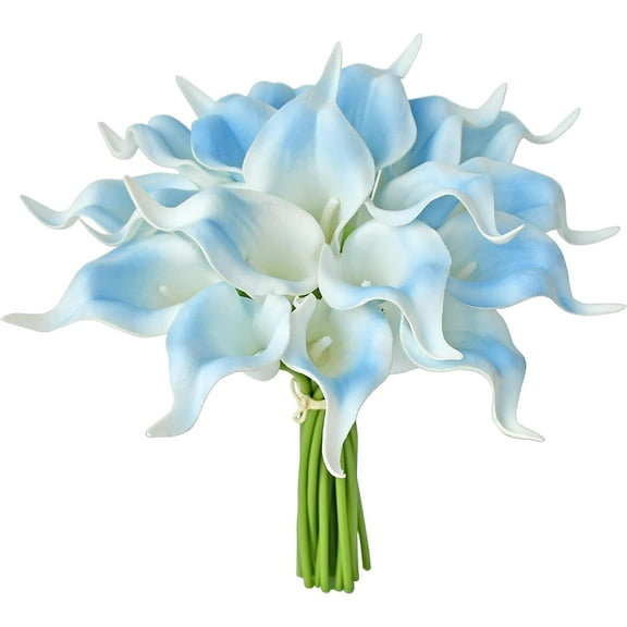 NAMZI 20pcs Light Blue Flowers Artificial Calla Lily Silk Flowers 13.4" for Mother's Day Home Kitchen & Wedding