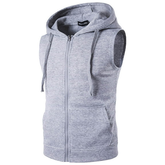 Ceisia Men's Solid Sleeveless Hoodie Drawstring Casual Vest Top Hooded Summer Layering Gray XXL Gifts for Father