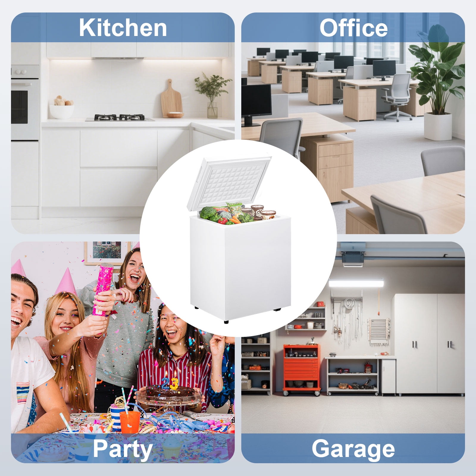 DIMEDEAL 3.2 Cu.Ft Chest Freezer, Compact Mini Deep Freezer with 7 Temp Settings & Removable Basket, Top Door Free-Standing Freezer for Home, Dorm, Garage, Office, Apartment & Basement