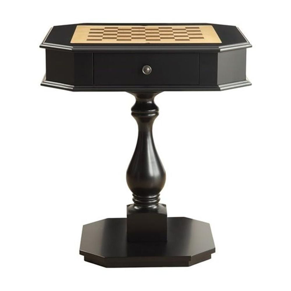 Bowery Hill 2-Drawer Game Board Table in Black for Chess, Checkers, Backgammon, 28 in x 28 in x 31 in
