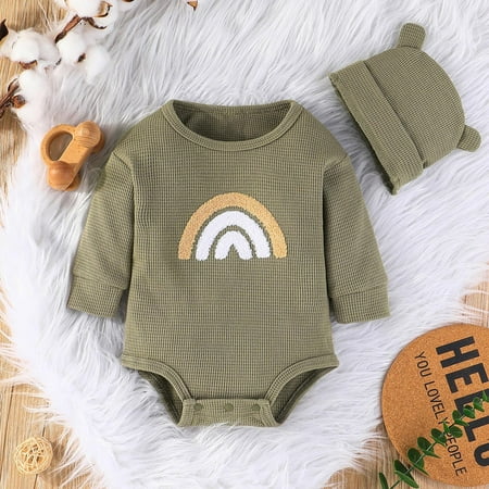 

Augper Baby Girl Clothes Long Sleeve Fall Winter Clearance Toddler Kids Baby Boys Girls Fashion Cute Long Sleeve Rainbow Print Romper Ear Hat Suit