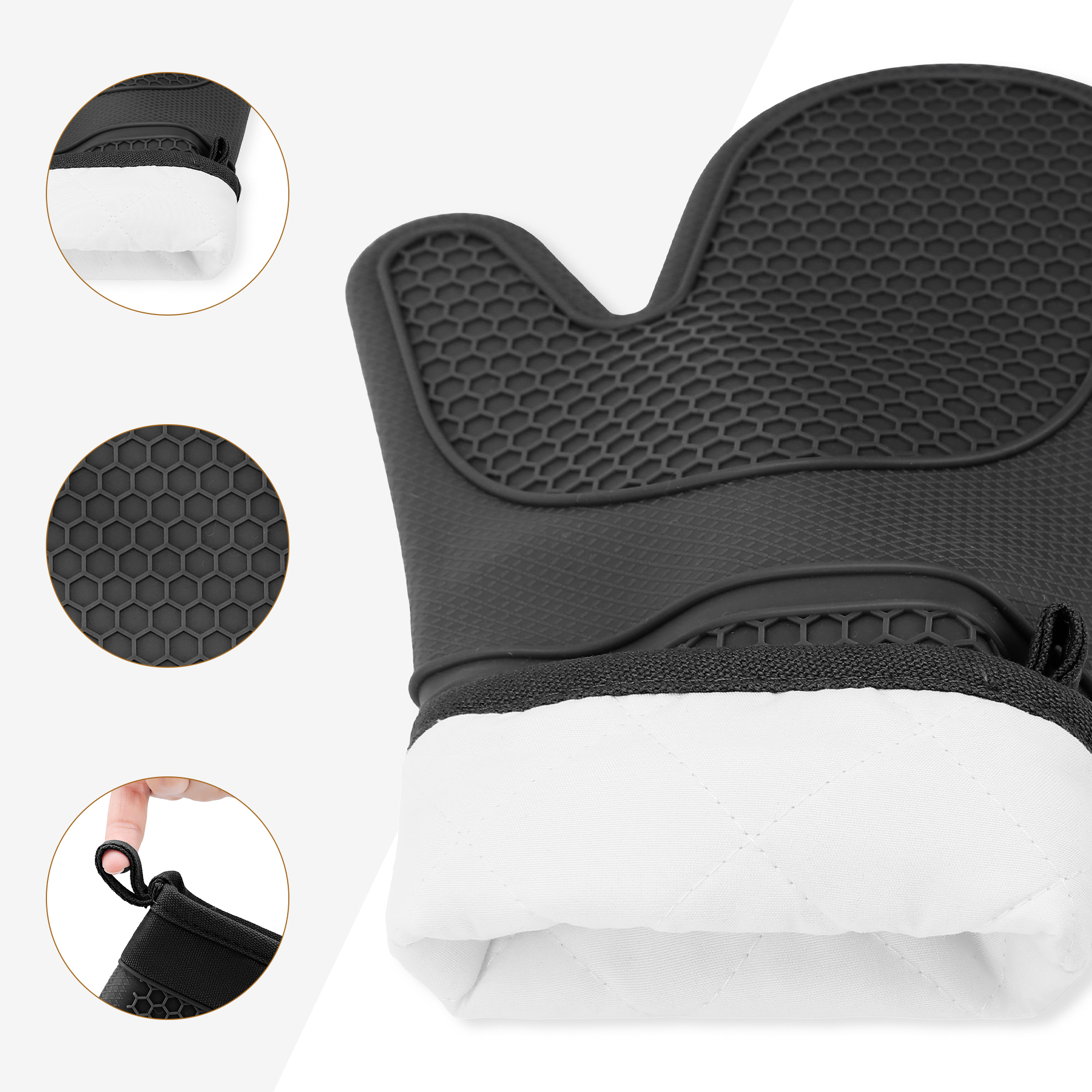 Unique Bargains Heat Resistant Soft Silicone Oven Mitts Set of 2 Black 13x7.5 Inch