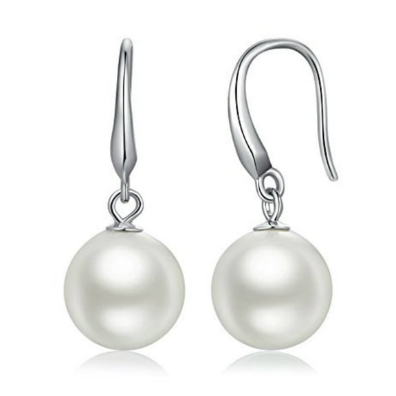 Sterling Silver Plated Drop Dangle Pearl Hanging Earrings