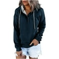thumbnail image 3 of Aboser Womens Quarter Button Hoodies 2026 Fall Long Sleeve Hooded Sweatshirts Comfy Relaxed Casual Pullover Tops Lightweight Solid Color Shirts with Pocket Navy M, 3 of 6