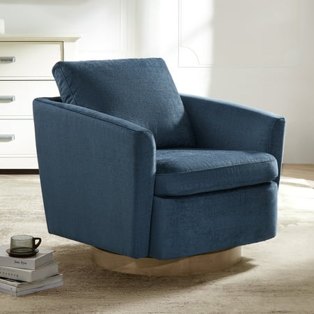 CHITA Modern Fabric Swivel Accent Chairs with Foam Cushion&Wood Base, Living Room Armchairs, Blue