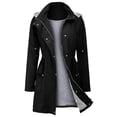 thumbnail image 1 of Women's Hooded Coat Medium Length Waterproof Jacket with Pockets Soft Shell Raincoat Zipper & Button Closure for Outdoor New, 1 of 5