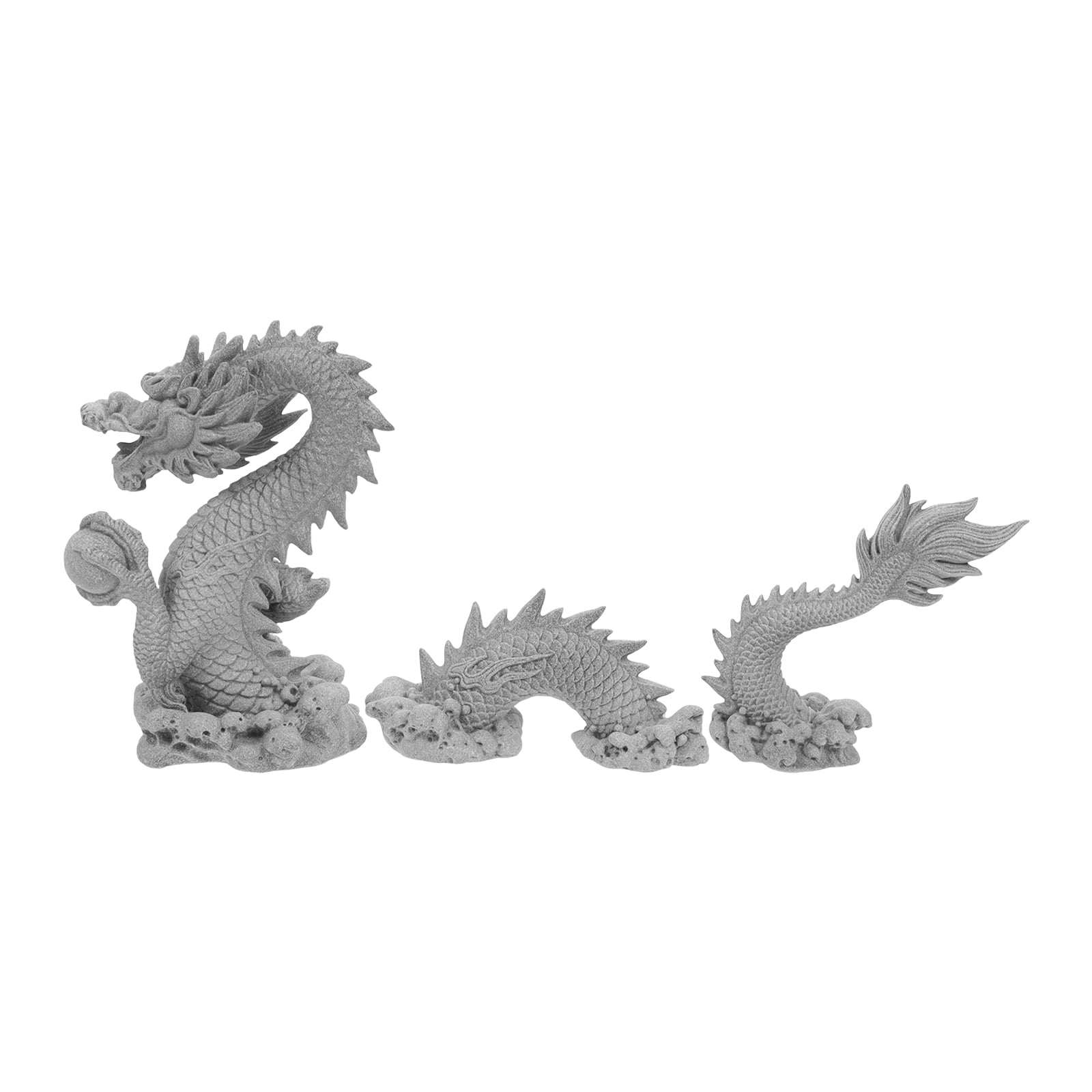 AURARMLET Grey Dragon Statue Set for Aquarium and Home Decor, Unique Powder Finish, Decorative Figurine