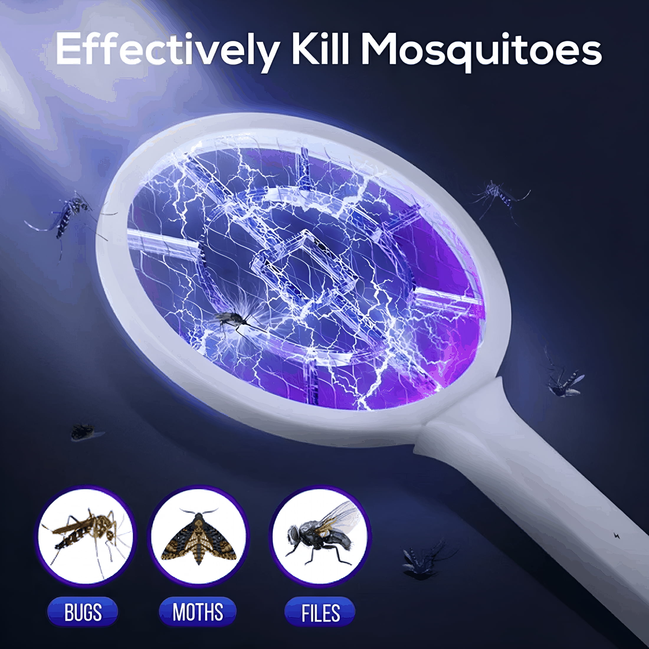 ACDANC 2026 New Electric Fly Swatter Racket 2 Pack,2 in 1 Bug Zapper with Auger Usb Rechargeable Base,Indoor Outdoor Mosquito Killer with 3-Layer Safety Mesh for Pest Insect Control & Flying Trap