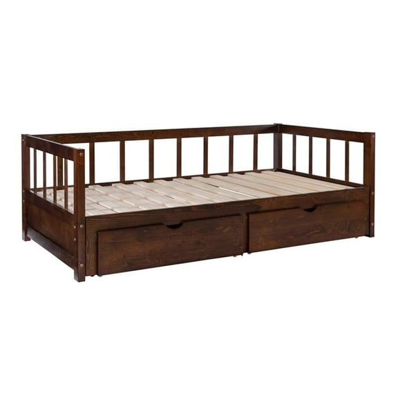 Pemberly Row Contemporary Pine Wood Daybed in Espresso