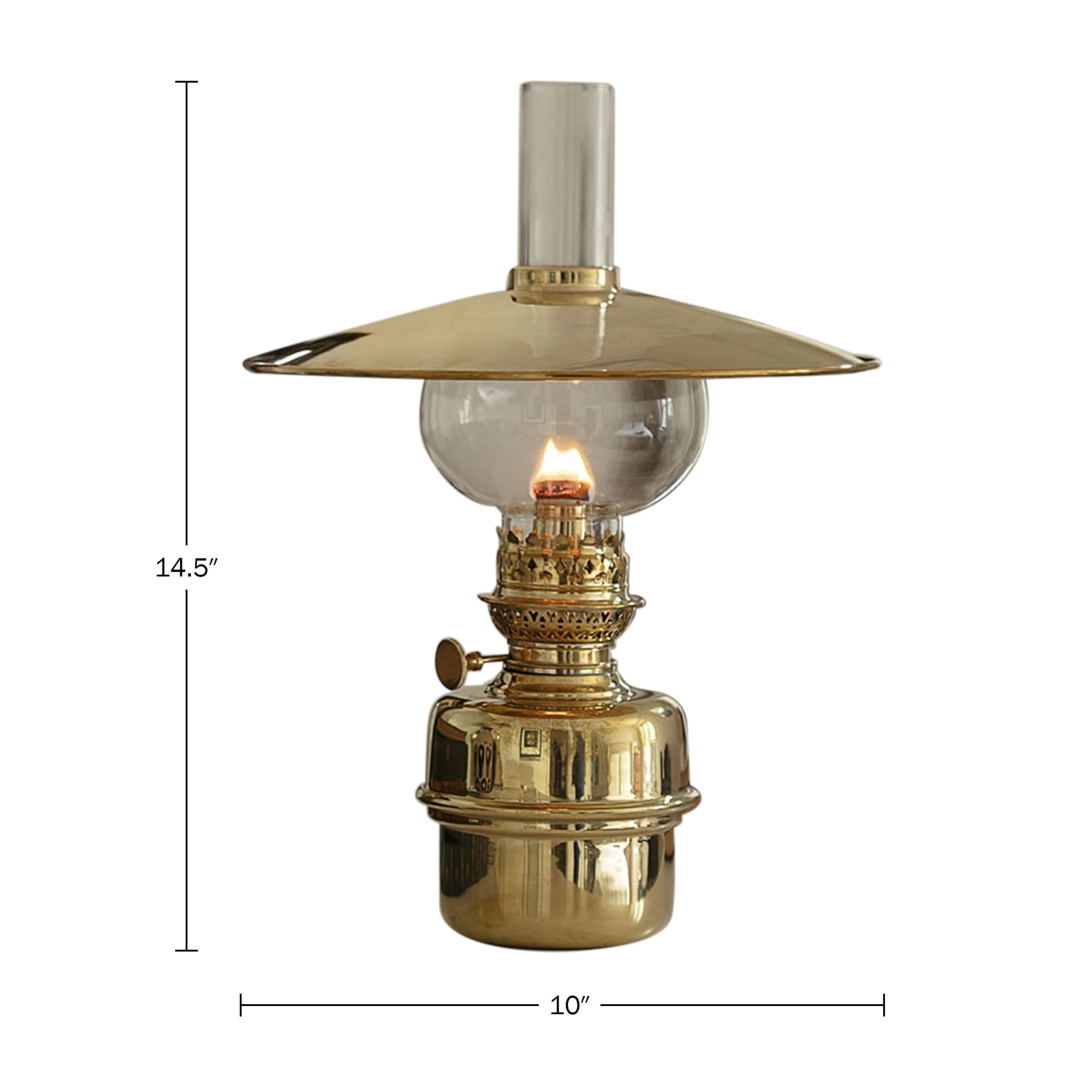 Kings County Tools 14.5” Tall Nautical Oil Lamp with Brass Captain’s Shade