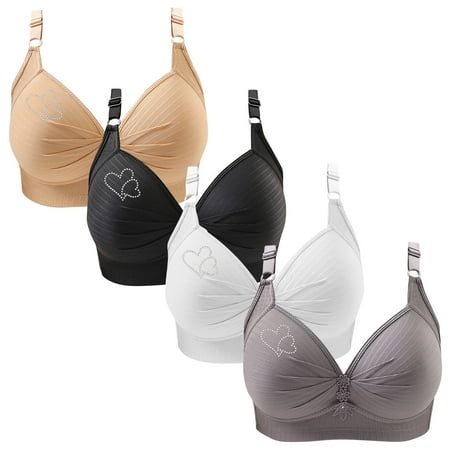 Clearance TOUMENY Nude Bra Plus Size Bra 4PC Woman s Printing Gathered Together Large Size Daily Bra Underwear No Rims