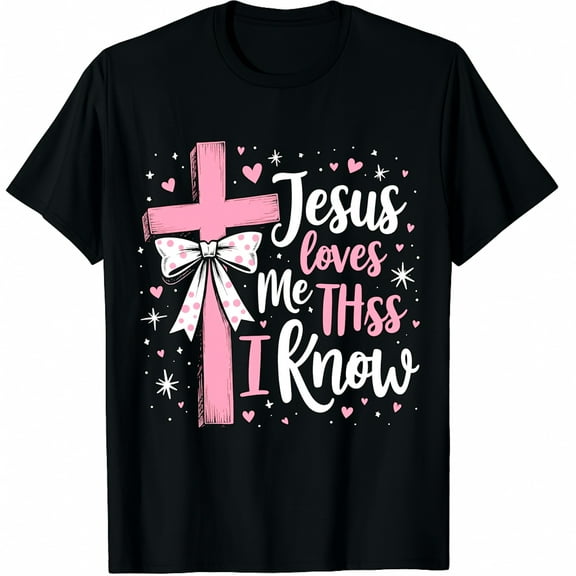 Jesus Loves Me This I Know God Religious Christian Valentine Graphic Crew Neck Short Sleeve T-Shirts (Men's, Women's)
