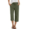 thumbnail image 2 of Petite Capris for Women with Pockets Summer Casual Loose Drawstring Elastic High Waist Straight 2026 Lounge Beach Cropped Trousers Army Green 2XL, 2 of 7