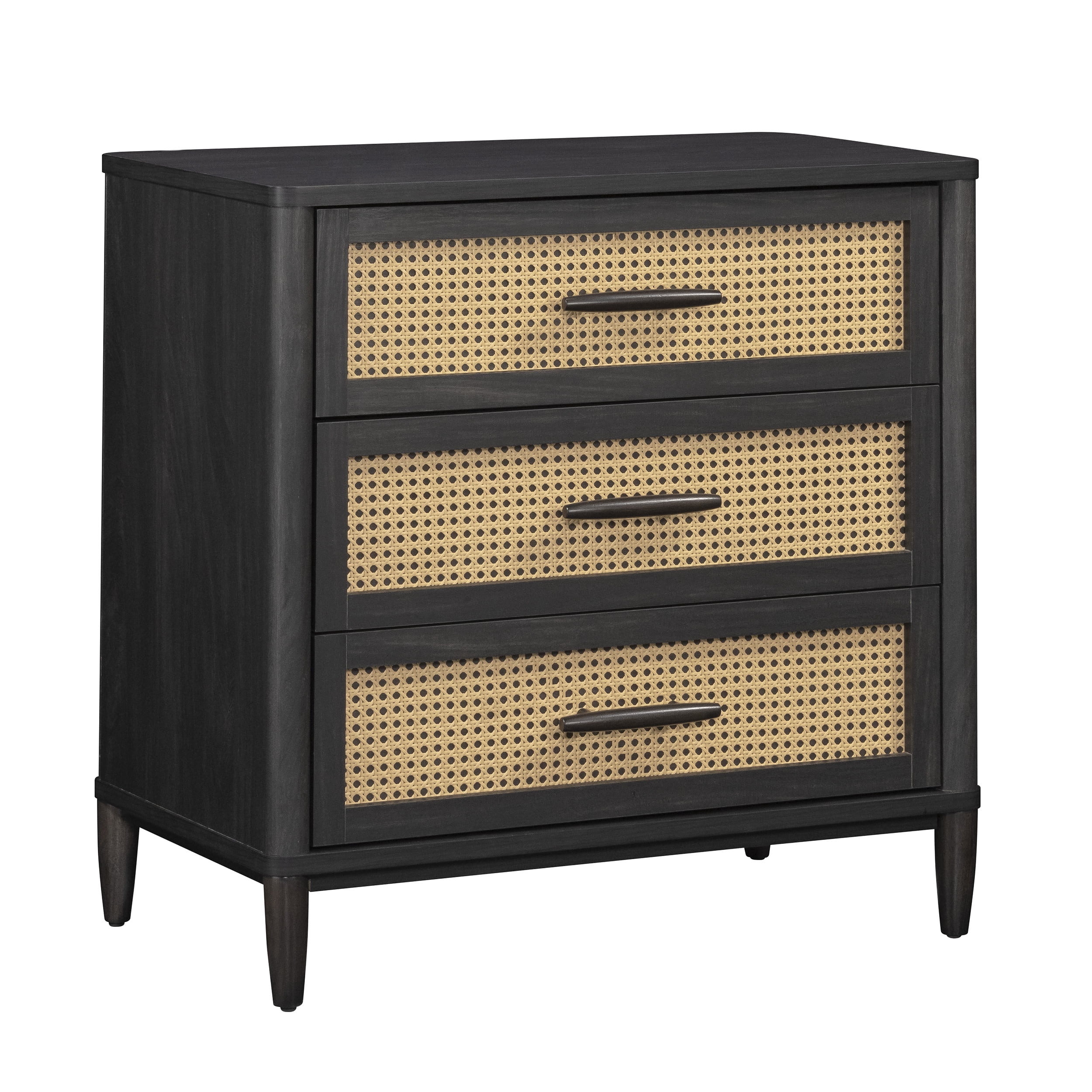 Better Homes & Gardens Springwood Caning 3-Drawer Nightstand with USB, Charcoal Finish