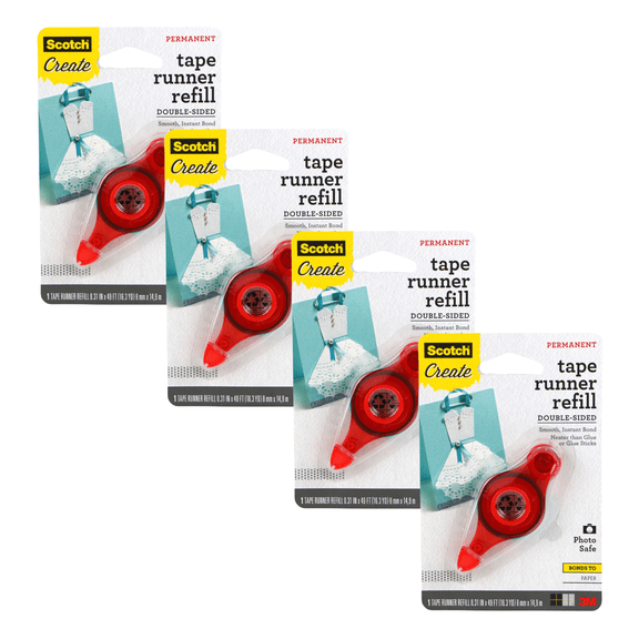 Scotch Permanent Double-Sided Tape Runner Refill: 0.31 in. x 49 ft. (Red) [4-pack]