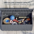 thumbnail image 4 of 180 Gallon Outdoor Deck Box, Waterproof Resin Patio Storage Bench, Grey Wood Effect, Lockable Lid with Pneumatic Gas Rods, 61" L Storage Container for Garden, Poolside, Yard, 4 of 7