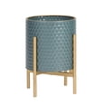 thumbnail image 2 of Honeycomb Metal Planter Pot With 4-Leg Gold Metal Base - Blue-Green - 14.75"H x 11.75"W, 2 of 4