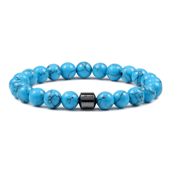Black Tiger Eye & Turquoise Beaded Bracelet, 8mm Natural Stone Stretch Bracelet for Men Women, Lava Stone Matte & Polished Bead Bracelet for Daily Wear & Gift
