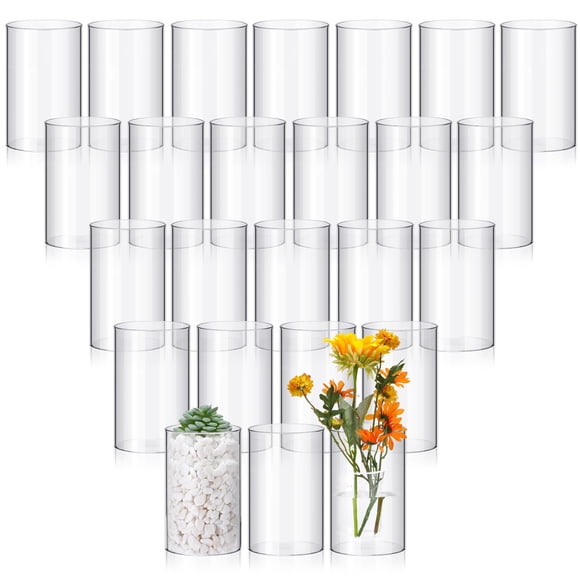 Vesici 20 Pcs Vase Cylindrique en Plastique Vase Cylindrique en Acrylique en Vrac Petit Contenant Transparent pour Fleurs Porte-Bougie Ouragan Rond Grand Co