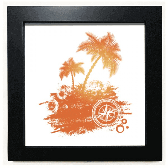 Coconut Tree Plage Motif Illustration Noir Carré Cadre Photo Mur Table
