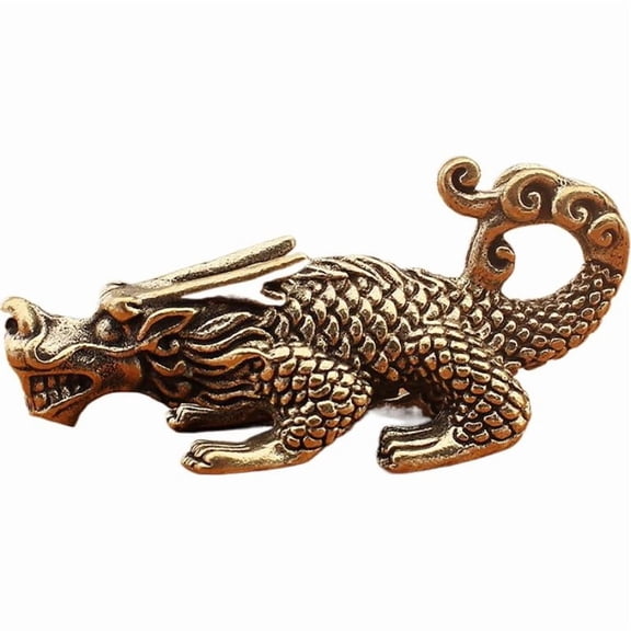 Mini Retro Dragon Feng Shui Beast Ornament Statue, Traditional Metal Sculpture for Home Office Decor, Auspicious Blessing Gift