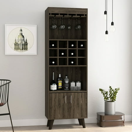 Oslo Style Double - Door Bar Cabinet | Hold 12 Bottles and Glasses | Particle Board Build | Fix Storage Shortfall