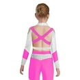 thumbnail image 2 of YiZYiF Girls Acrobatics Dance Tops Long Sleeve Rhinestone Shiny Color Block Cross Back Cutout for Gymnastics Sport Wear Hot Pink 8, 2 of 5
